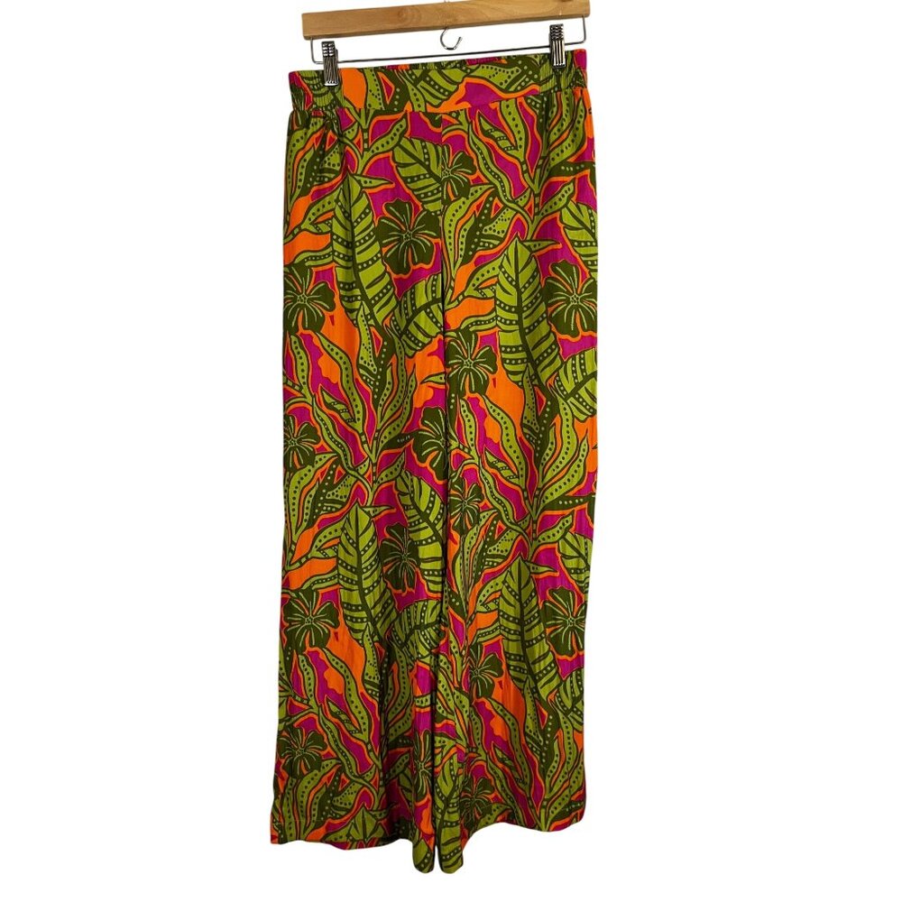 Colorful Wide Leg Floral Pant Pink S Tropical Resort Preppy Chic